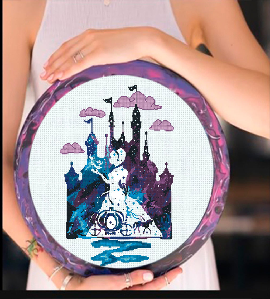 Cinderella Castle Cross Stitch Pattern PDF, Fairy Tale Castle Embroidery Design, Princess Castle Needlework Pattern, instant download - NuttyHappyHobby