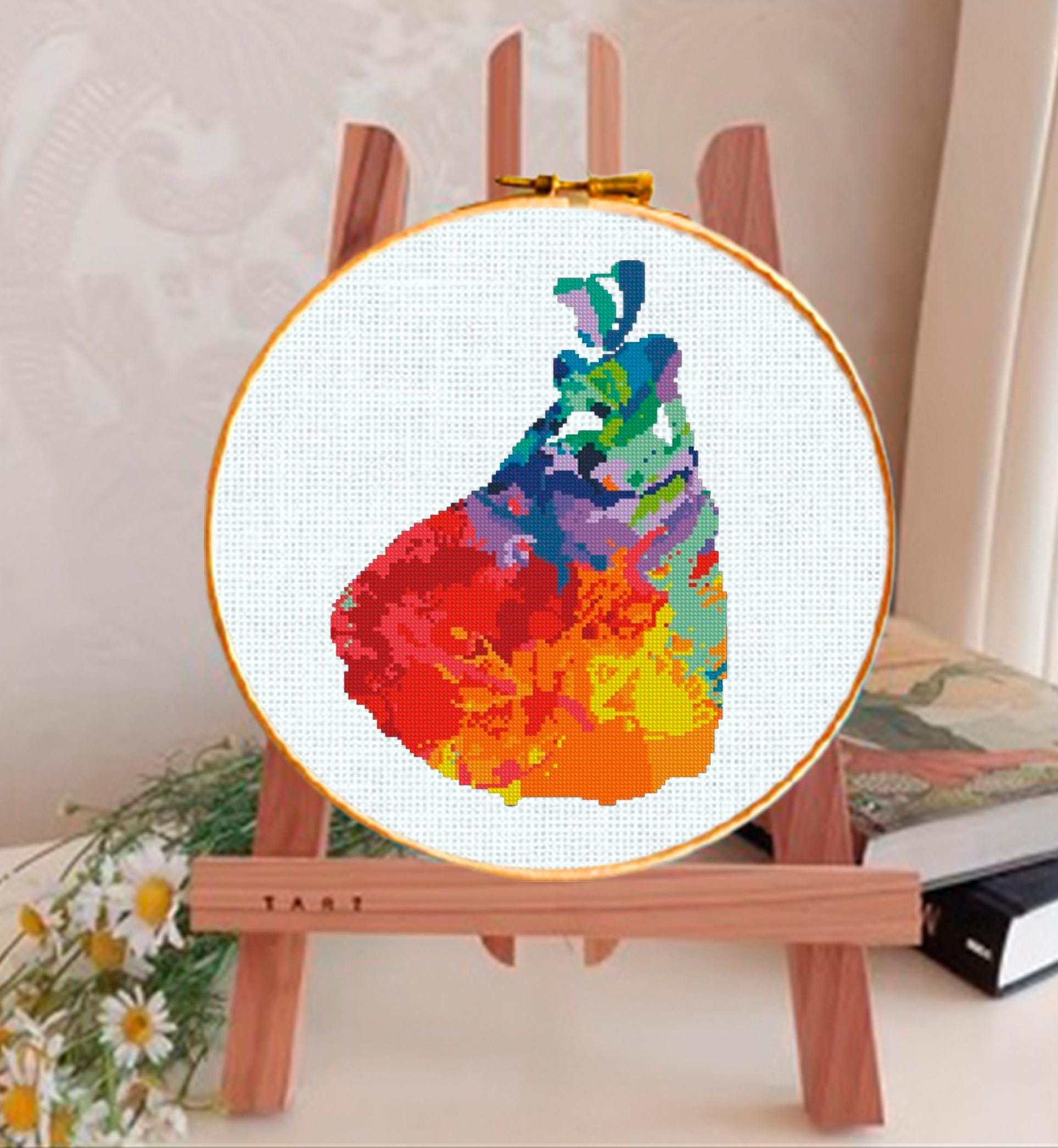 Cinderella Cross Stitch Pattern PDF, Colorful Princess Silhouette Embroidery Design, Rainbow Fairy Tale Princess Needlework, Fantasy Pattern - NuttyHappyHobby