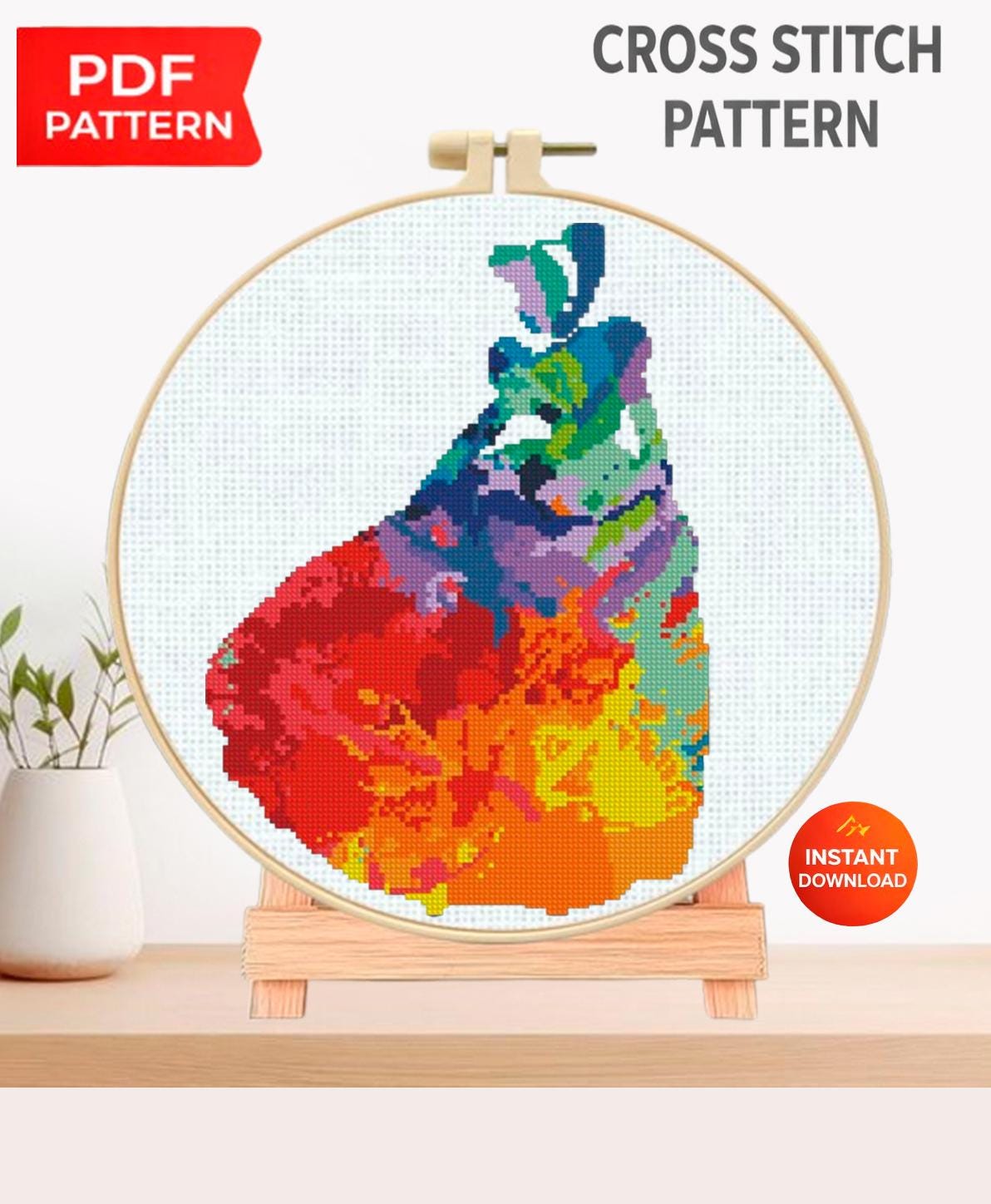 Cinderella Cross Stitch Pattern PDF, Colorful Princess Silhouette Embroidery Design, Rainbow Fairy Tale Princess Needlework, Fantasy Pattern - NuttyHappyHobby