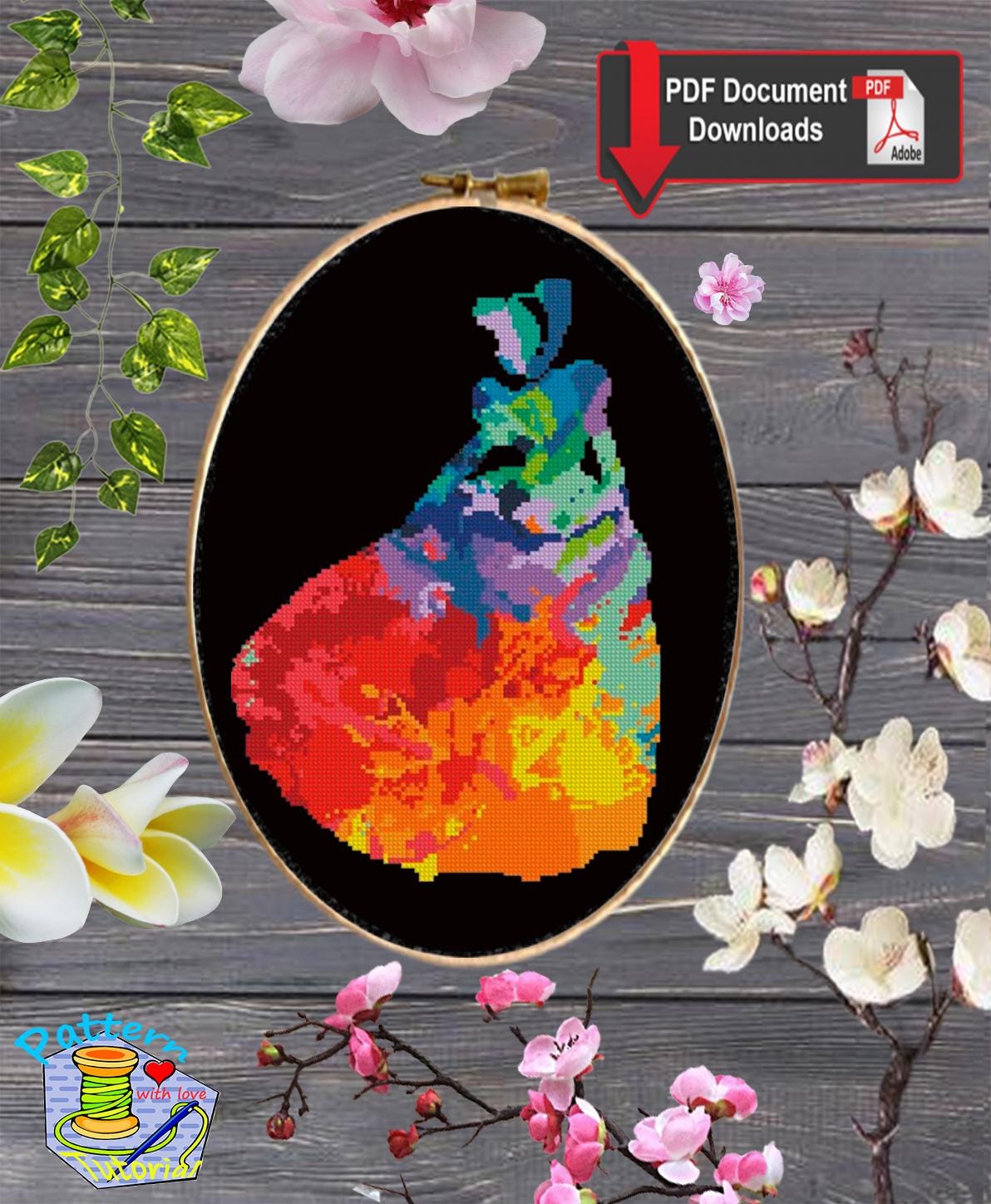 Cinderella Cross Stitch Pattern PDF, Colorful Princess Silhouette Embroidery Design, Rainbow Fairy Tale Princess Needlework, Fantasy Pattern - NuttyHappyHobby