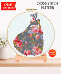 Cinderella Floral Cross Stitch Pattern PDF, Princess Silhouette Embroidery Design, Flower Fairy Tale Needlework, Elegant Princess Stitch - NuttyHappyHobby