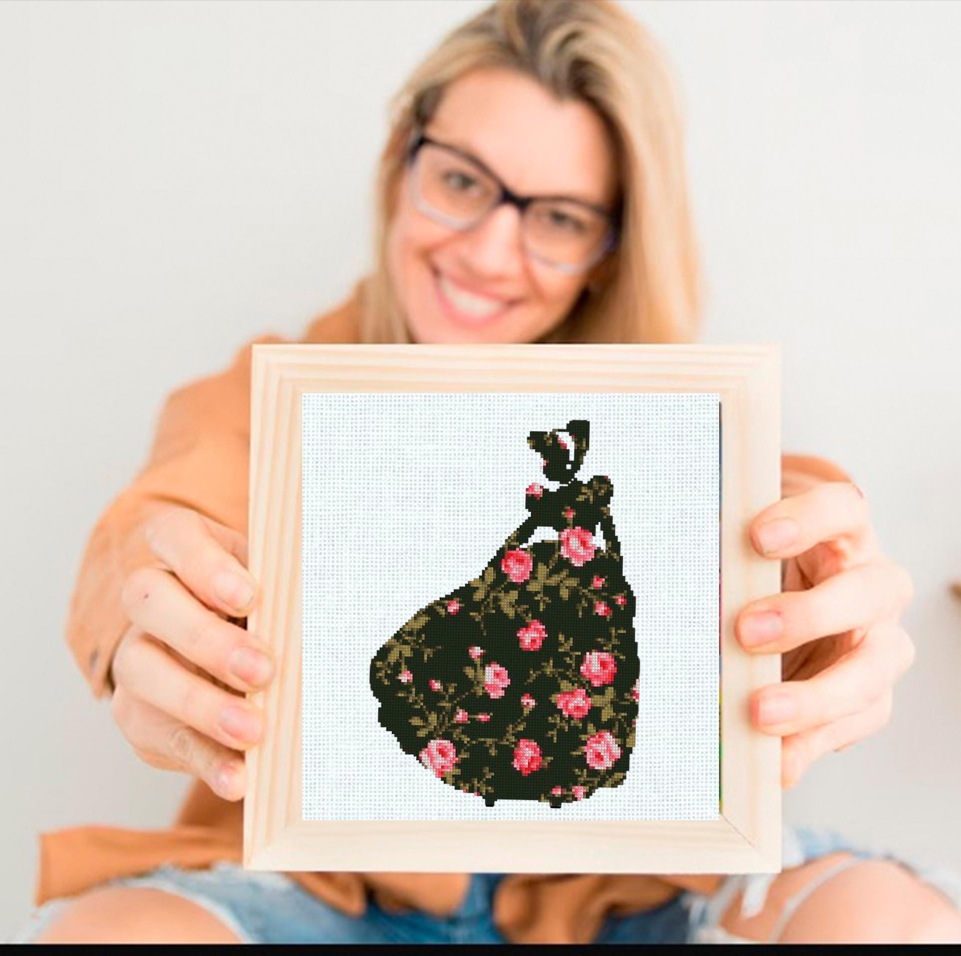 Cinderella Floral Cross Stitch Pattern PDF, Princess Silhouette Embroidery Design, Flower Fairy Tale Needlework, Elegant Princess Stitch - NuttyHappyHobby