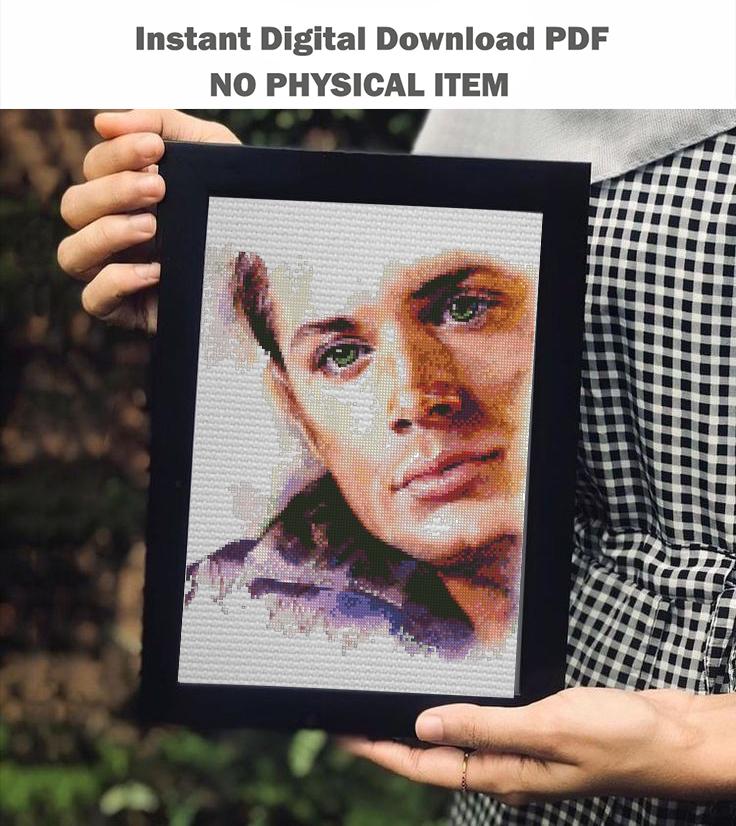 Cinematic Actress Portrait Cross Stitch Pattern PDF, Celebrity Inspired Embroidery Design, Modern Watercolor Style Wall Art, Winchester - NuttyHappyHobby