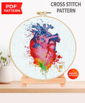 Colorful Anatomical Heart Cross Stitch Pattern PDF, Rainbow Heart Embroidery Chart, Modern Medical Art, Science Wall Decor, Instant Download - NuttyHappyHobby