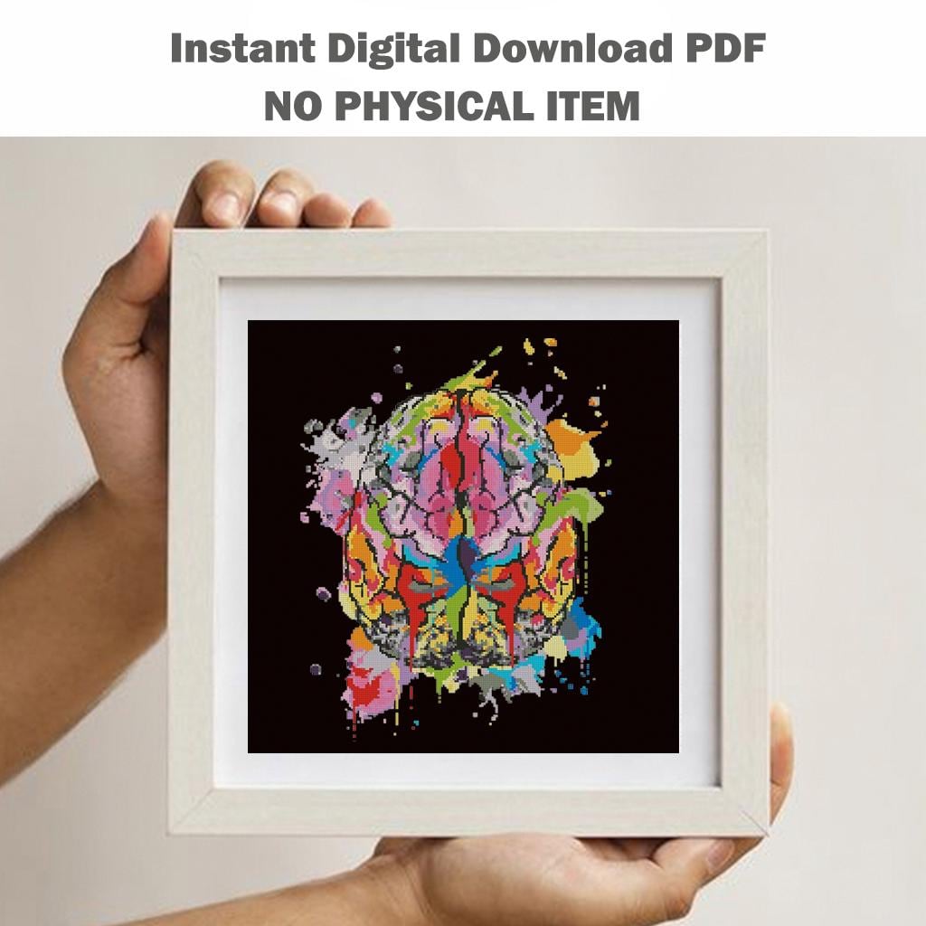 Colorful Brain Cross Stitch Pattern PDF, Human Anatomy Embroidery Design, Neuroscience Wall Art, Medical Decor Download, Pattern Keeper - NuttyHappyHobby