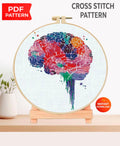 Colorful Brain Cross Stitch Pattern PDF, Human Anatomy Embroidery Design, Watercolor Medical Student Wall Art Instant Download, Keeper - NuttyHappyHobby