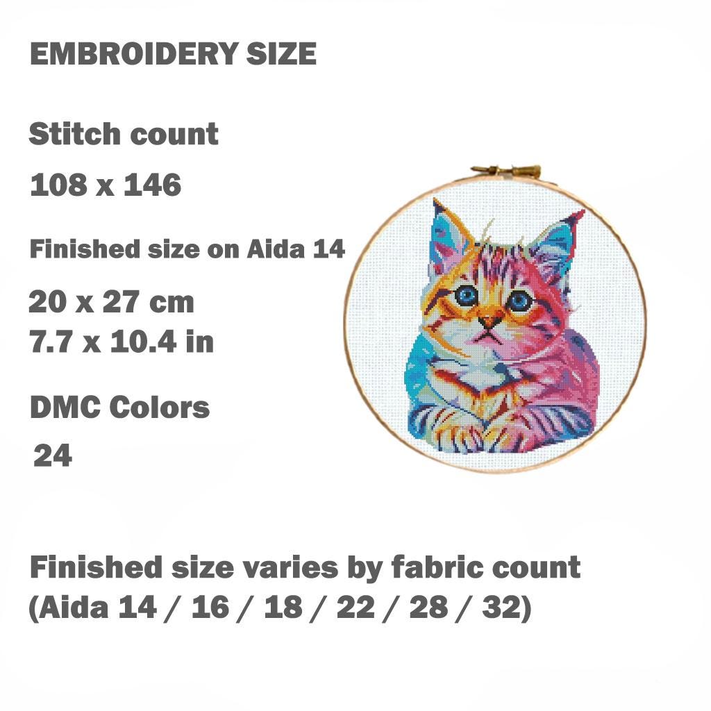 Colorful Cat Cross Stitch Pattern PDF Cute Kitten Embroidery Rainbow Pop Art Animal Modern Wall Decor Home Decor Instant Download Gift Idea - NuttyHappyHobby