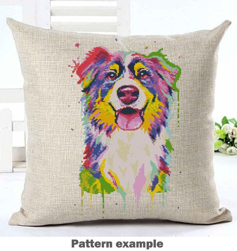 Colorful Dog Cross Stitch Pattern Set of 5, Modern Rainbow Dog Portraits, Premium Embroidery Bundle, Pitbull Golden Retriever Boxer Aussie - NuttyHappyHobby