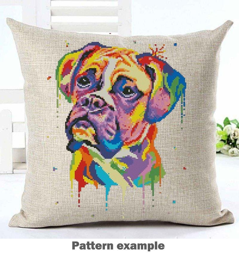 Colorful Dog Cross Stitch Pattern Set of 5, Modern Rainbow Dog Portraits, Premium Embroidery Bundle, Pitbull Golden Retriever Boxer Aussie - NuttyHappyHobby