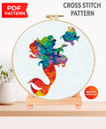 Colorful Mermaid Cross Stitch Pattern PDF, Ocean Princess Embroidery Design, Fantasy Sea Girl Needlework, Modern Mermaid Silhouette Stitch - NuttyHappyHobby