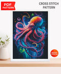 Colorful Octopus Cross Stitch Pattern PDF, Neon Ocean Embroidery, Marine Life Cross Stitch, Sea Creature Art, Modern Nautical Decor patterns - NuttyHappyHobby