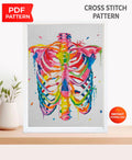 Colorful Rib Cage X Ray Cross Stitch Pattern PDF, Rainbow Skeleton Anatomy Embroidery Design, Gothic Medical Wall Art Download, Keeper - NuttyHappyHobby