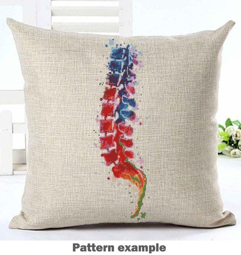 Colorful Spine Cross Stitch Pattern PDF, Anatomical Vertebrae Embroidery Chart, Human Back Anatomy Art, Medical Illustration Decor, Download - NuttyHappyHobby
