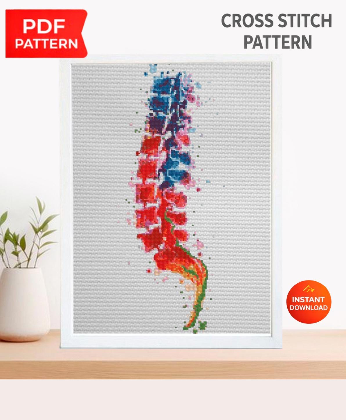 Colorful Spine Cross Stitch Pattern PDF, Anatomical Vertebrae Embroidery Chart, Human Back Anatomy Art, Medical Illustration Decor, Download - NuttyHappyHobby