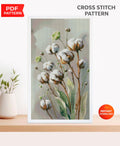 Cotton Flower Cross Stitch Pattern PDF, Botanical Embroidery Chart, Farmhouse Floral Wall Art, Vintage Cotton Plant Pattern,Instant Download - NuttyHappyHobby