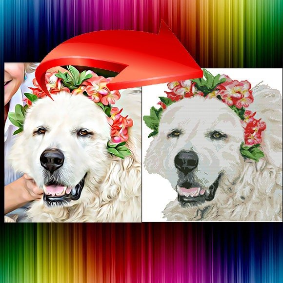 Custom Dog Portrait Cross Stitch Pattern From Photo, Personalized Pet Embroidery Pattern PDF, Dog Photo To Cross Stitch, Cat Portrait pdf - NuttyHappyHobby