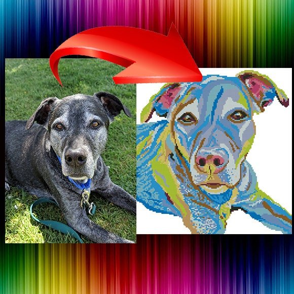 Custom Dog Portrait Cross Stitch Pattern From Photo, Personalized Pet Embroidery Pattern PDF, Dog Photo To Cross Stitch Design, Cat Portrait - NuttyHappyHobby