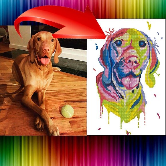 Custom Pet Portrait Cross Stitch Pattern From Photo, Personalized Dog Cat Embroidery Pattern PDF, Pet Photo To Cross Stitch Pattern pdf - NuttyHappyHobby