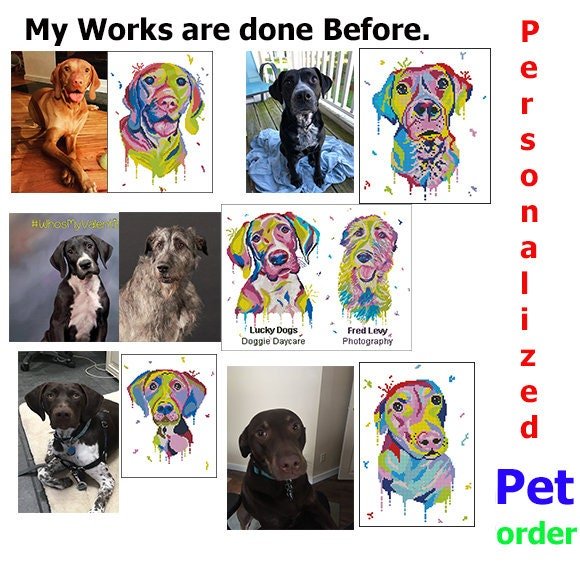 Custom Pet Portrait Cross Stitch Pattern From Photo, Personalized Dog Cat Embroidery Pattern PDF, Pet Portrait Cross Stitch Design - NuttyHappyHobby
