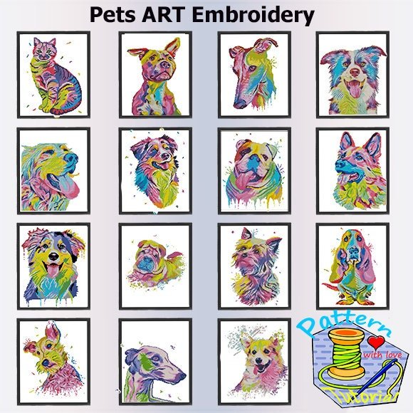 Custom Pet Portrait Cross Stitch Pattern From Photo, Personalized Dog Cat Embroidery Pattern PDF, Pet Portrait Cross Stitch Design - NuttyHappyHobby