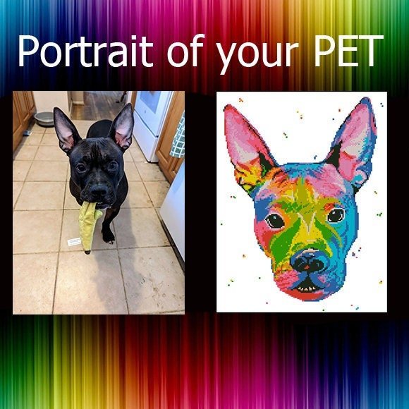Custom Pet Portrait Cross Stitch Pattern From Photo, Personalized Dog Embroidery Pattern PDF, Dog Photo To Cross Stitch Design, Cat Portrait - NuttyHappyHobby
