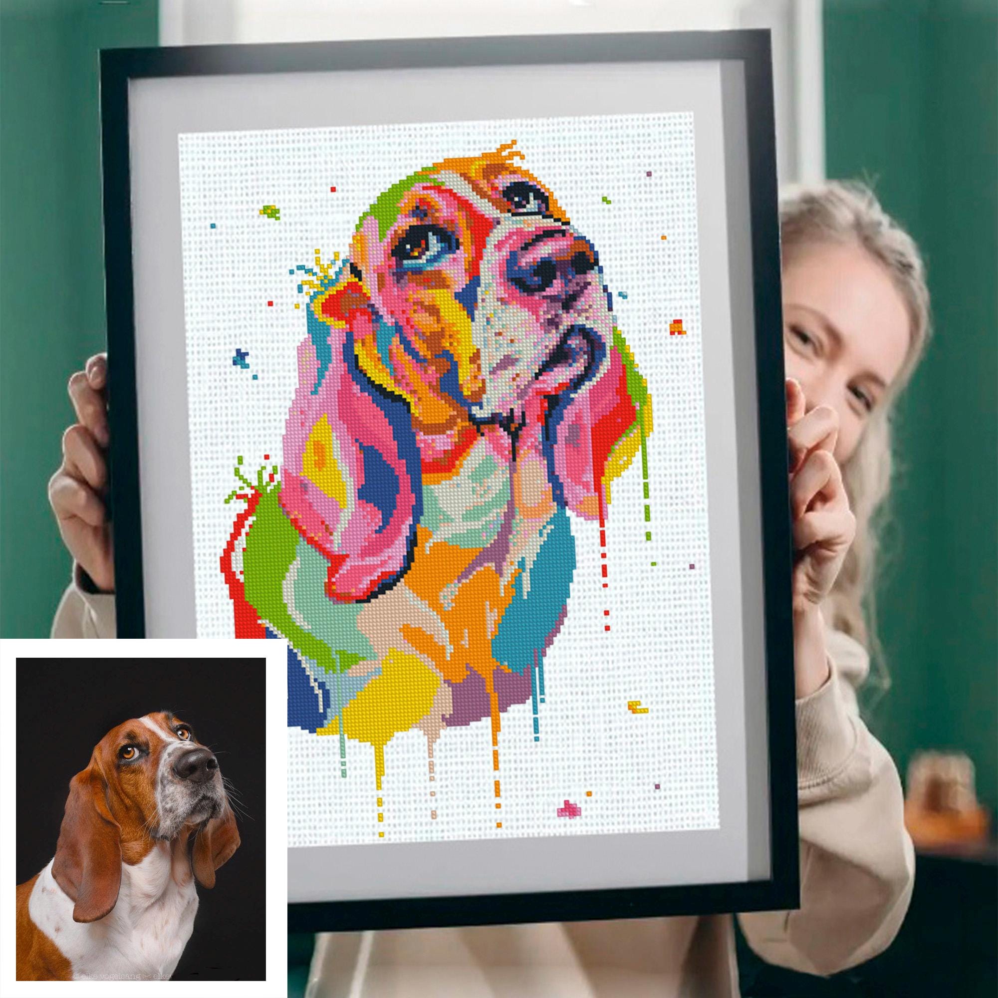 Custom Two Pet Portrait Cross Stitch Pattern From Photo, Personalized Dog Embroidery Pattern PDF, 2 Pets Photo To Cross Stitch, Cat Portrait - NuttyHappyHobby