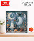 Cute Ghost Cross Stitch Pattern PDF, Halloween Ghost Embroidery Design, Spooky Cute Cross Stitch, Halloween Decor Pattern, Instant Download - NuttyHappyHobby