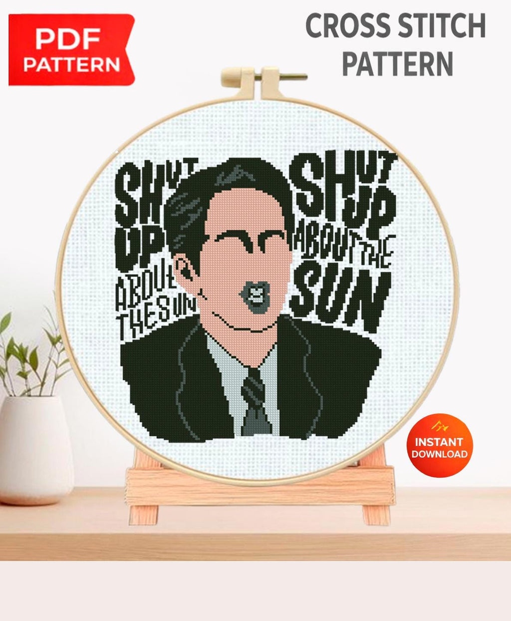 Funny Office Quote Cross Stitch Pattern PDF, Shut Up Quote Embroidery Design, Sarcastic Workplace Humor Wall Art Digital Download