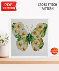 Daisy Butterfly Cross Stitch Pattern PDF, Floral Butterfly Embroidery Design, Wildflower Botanical Cross Stitch Chart, Keeper Pattern, pdf - NuttyHappyHobby