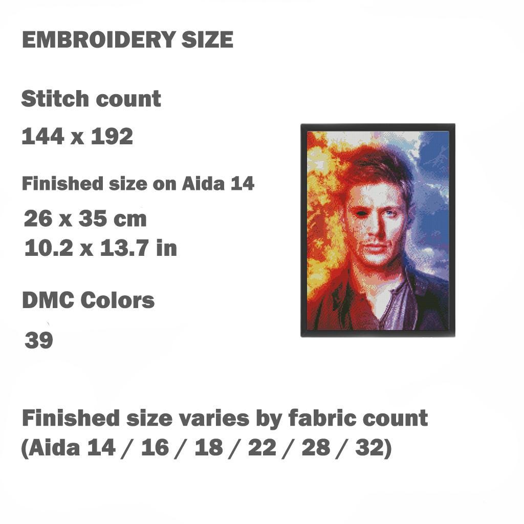 Dark Fantasy Actor Portrait Cross Stitch Pattern PDF, Dramatic Fire and Shadow Inspired Embroidery Design, Cinematic Gothic Wall Art, Sam - NuttyHappyHobby