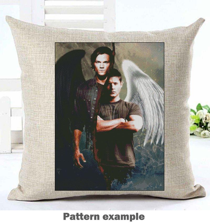 Dark Fantasy Brothers Cross Stitch Pattern PDF, Angel and Hunter Inspired Embroidery Design, Gothic Supernatural Wall Art, Pattern Keeper - NuttyHappyHobby