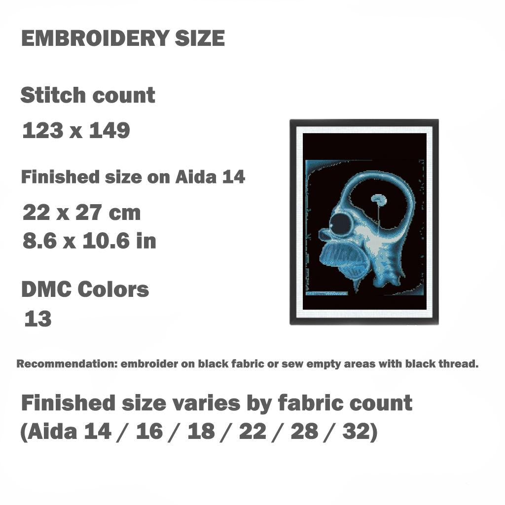 Homer Skull X Ray Cross Stitch Pattern PDF, Cartoon Anatomy Embroidery Design, Funny Medical Wall Art Download, Instant Download, Keeper