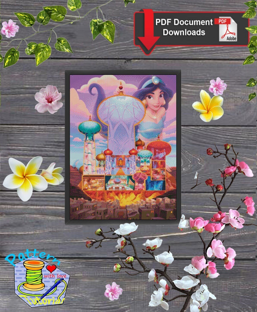 Desert Princess Castle Cross Stitch Pattern PDF, Eastern Fairytale Palace Embroidery Design, Fantasy Storybook Needlework, 90s cartoons - NuttyHappyHobby