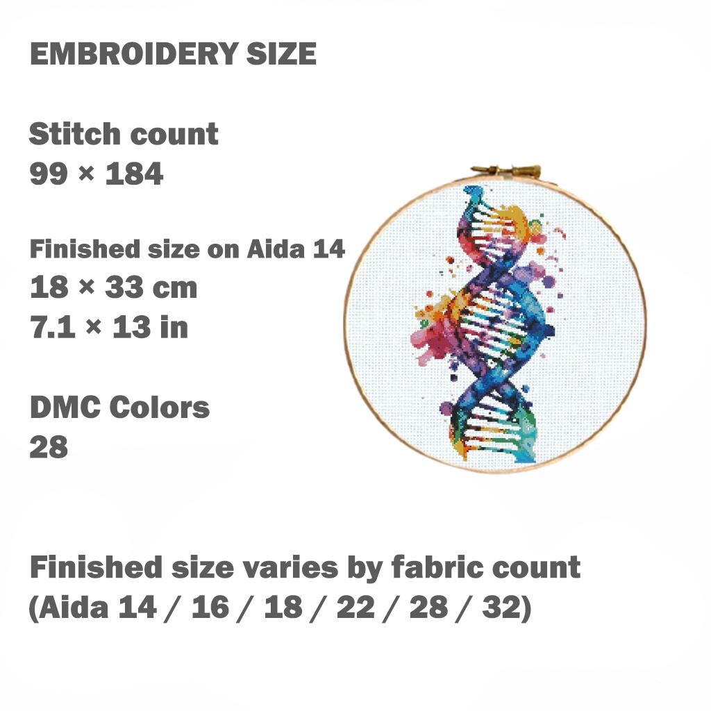 DNA Double Helix Cross Stitch Pattern PDF, Colorful Genetics Embroidery Design, Science Wall Art, Medical Decor Download, Pattern Keeper - NuttyHappyHobby
