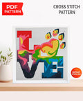 Dog Lover Cross Stitch Pattern PDF, LOVE Paw Embroidery Design, Colorful Pet Cross Stitch Chart, Dog Lover Gift, download pdf - NuttyHappyHobby