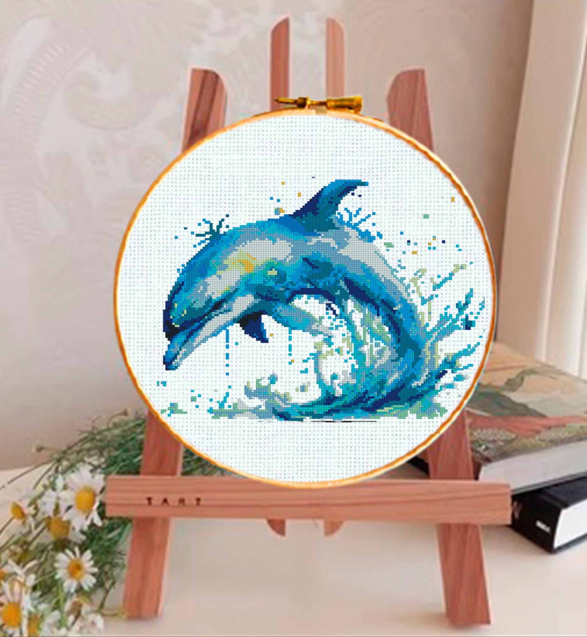 Dolphin Cross Stitch Pattern PDF, Ocean Animal Embroidery Pattern, Sea Life Cross Stitch, Marine Decor Design, Dolphin Art, Instant Download - NuttyHappyHobby