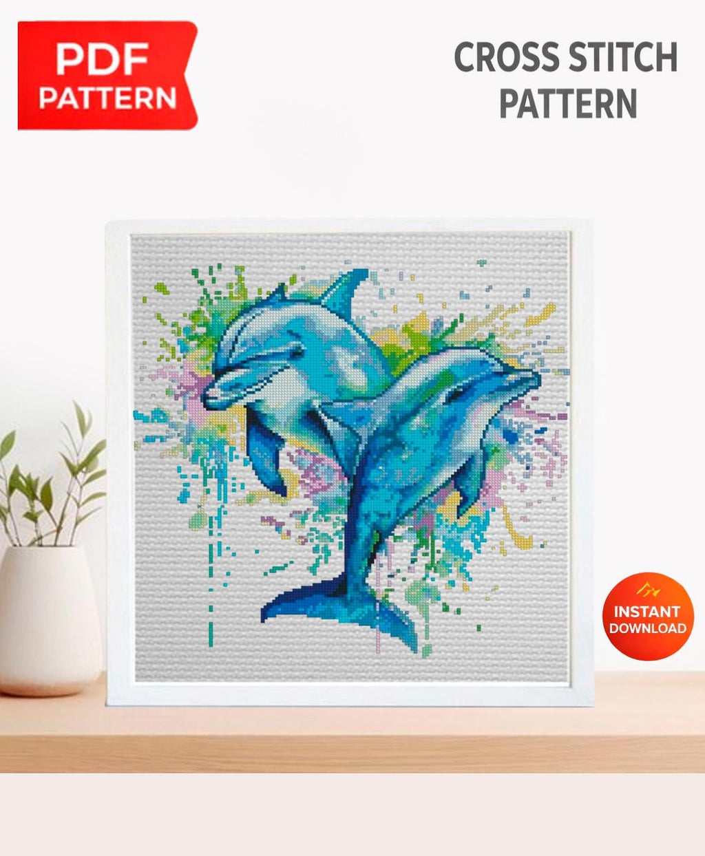 Dolphin Cross Stitch Pattern PDF, Ocean Embroidery Pattern, Sea Life Cross Stitch, Dolphin Art Pattern, Marine Animal Design, Download pdf - NuttyHappyHobby