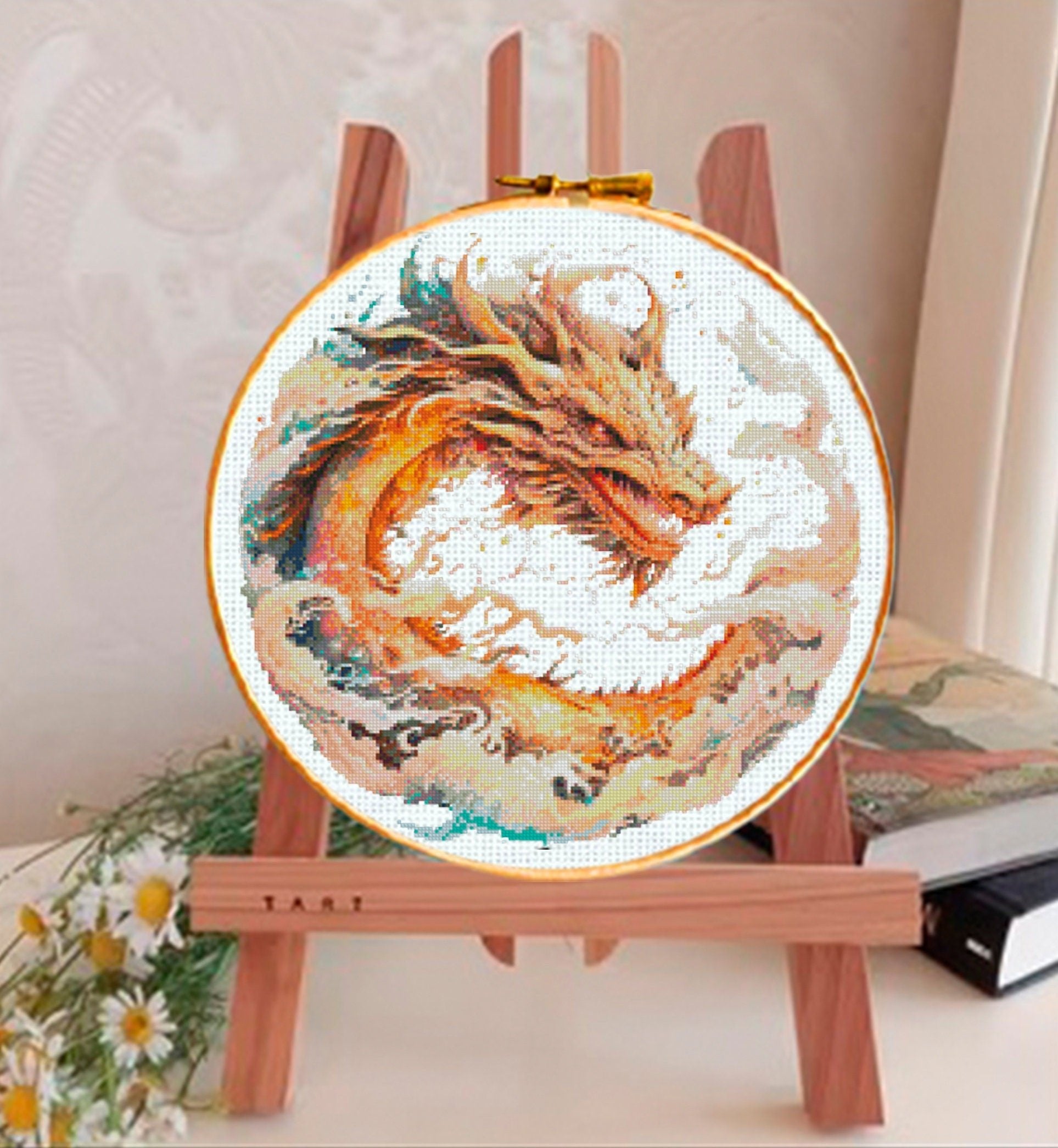 Dragon Cross Stitch Pattern PDF, Fantasy Dragon Embroidery Design, Mystic Fire Dragon Cross Stitch Chart, Mythical Creature Needlework - NuttyHappyHobby