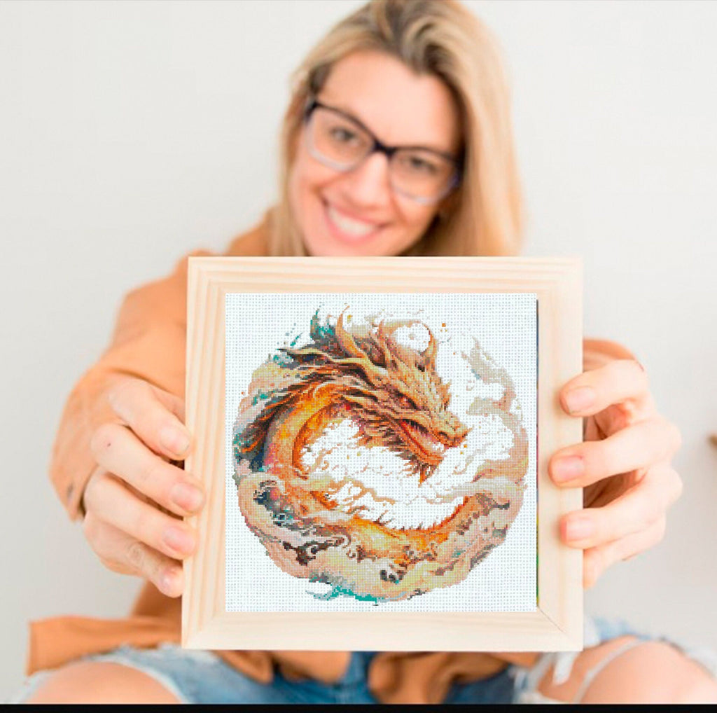 Dragon Cross Stitch Pattern PDF, Fantasy Dragon Embroidery Design, Mystic Fire Dragon Cross Stitch Chart, Mythical Creature Needlework - NuttyHappyHobby
