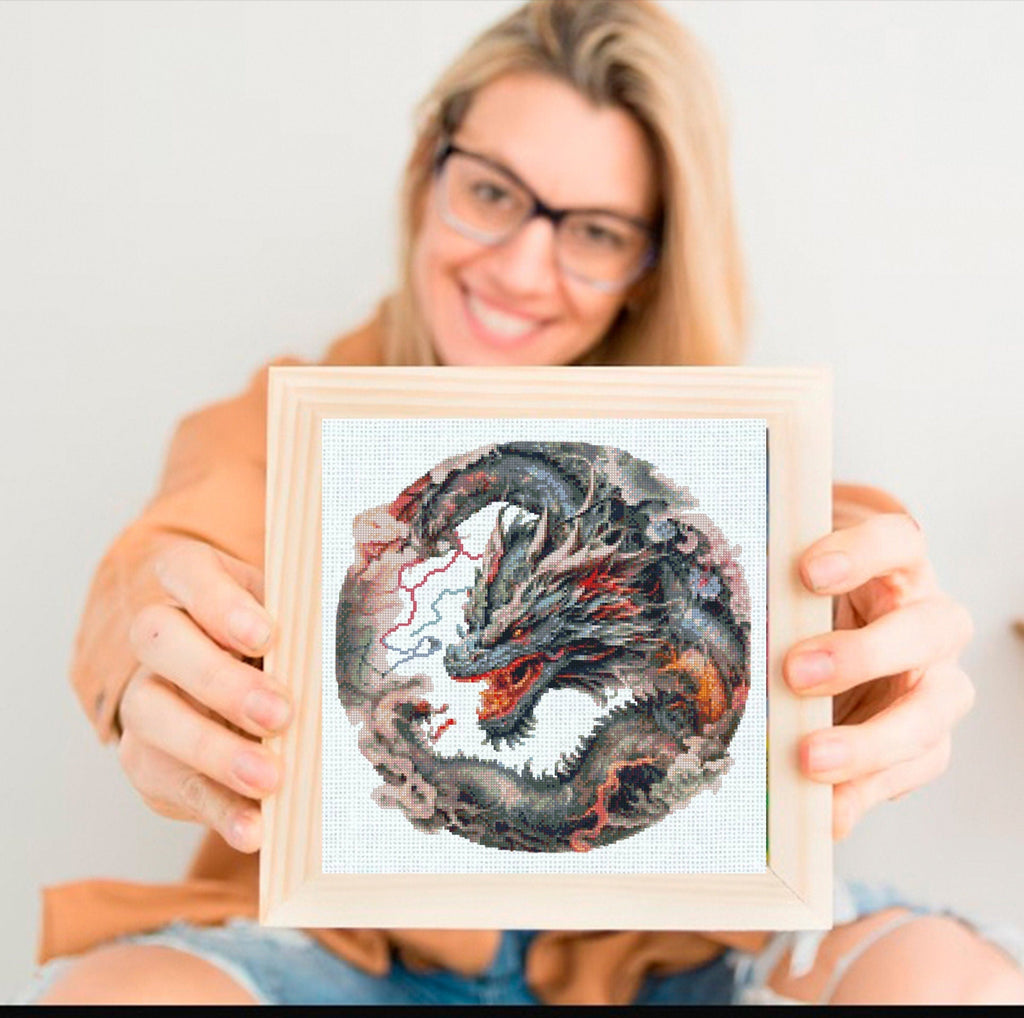 Dragon Cross Stitch Pattern PDF, Fantasy Dragon Embroidery Design, Mythical Creature Cross Stitch Chart, Dark Dragon Needlework download - NuttyHappyHobby