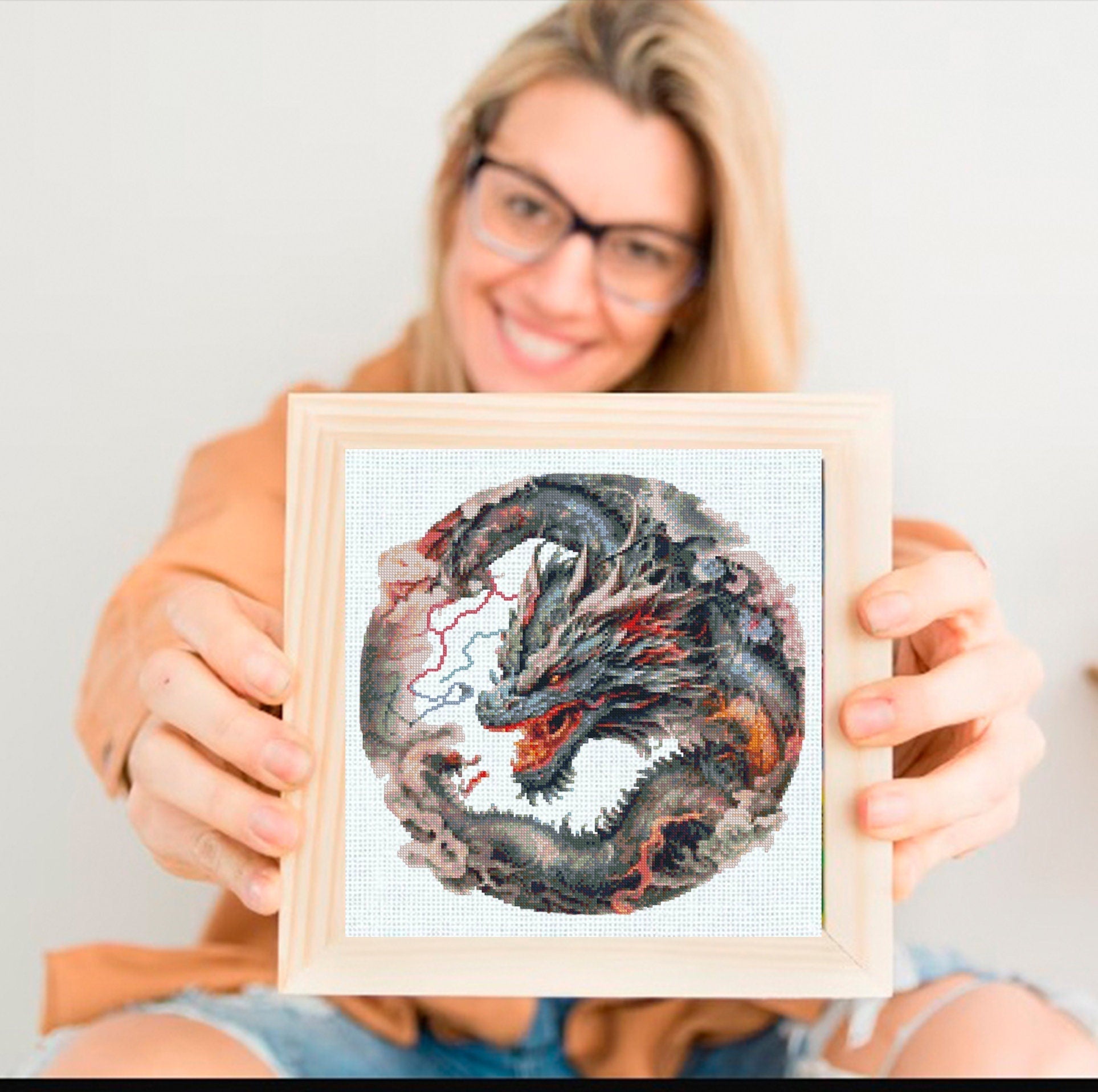 Dragon Cross Stitch Pattern PDF, Fantasy Dragon Embroidery Design, Mythical Creature Cross Stitch Chart, Dark Dragon Needlework download - NuttyHappyHobby
