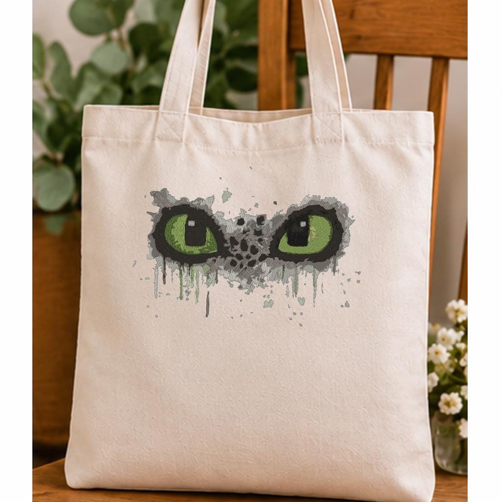 Dragon Eyes Machine Embroidery Design, Green Dragon Eyes Ripped Fabric Effect, Fantasy Creature PES DST JEF, Instant Digital Download - NuttyHappyHobby