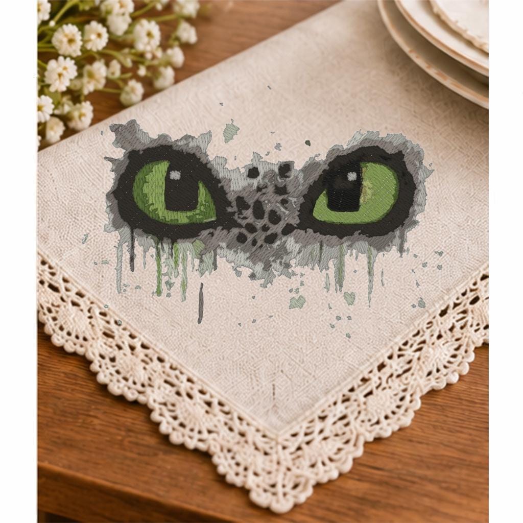 Dragon Eyes Machine Embroidery Design, Green Dragon Eyes Ripped Fabric Effect, Fantasy Creature PES DST JEF, Instant Digital Download - NuttyHappyHobby