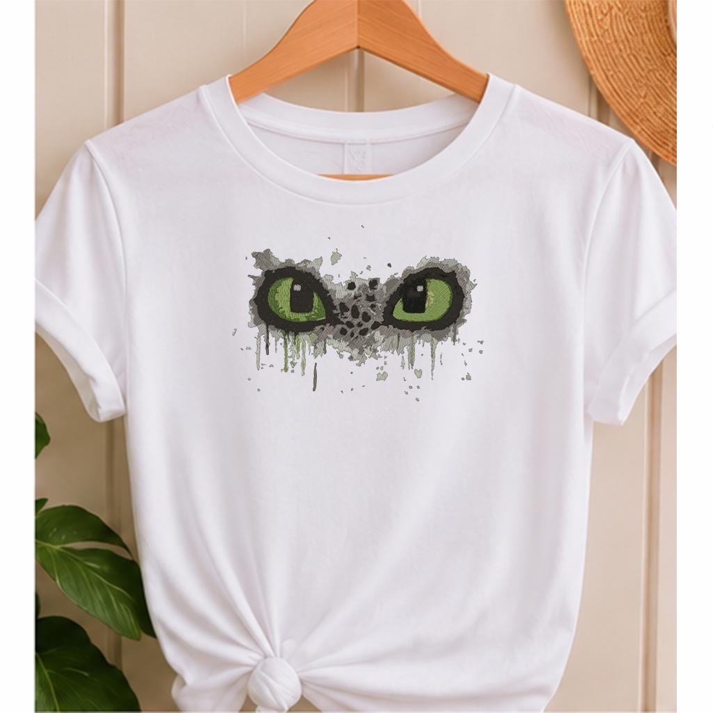 Dragon Eyes Machine Embroidery Design, Green Dragon Eyes Ripped Fabric Effect, Fantasy Creature PES DST JEF, Instant Digital Download - NuttyHappyHobby
