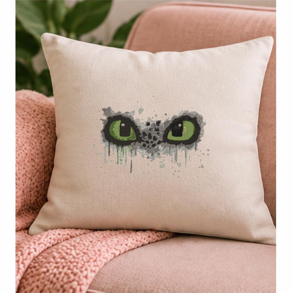 Dragon Eyes Machine Embroidery Design, Green Dragon Eyes Ripped Fabric Effect, Fantasy Creature PES DST JEF, Instant Digital Download - NuttyHappyHobby