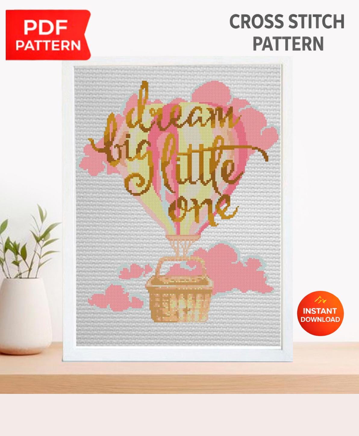 Dream Big Little One Cross Stitch Pattern PDF, Baby Nursery Embroidery Design, Baby Shower Gift Pattern, Nursery Decor Cross Stitch Download - NuttyHappyHobby