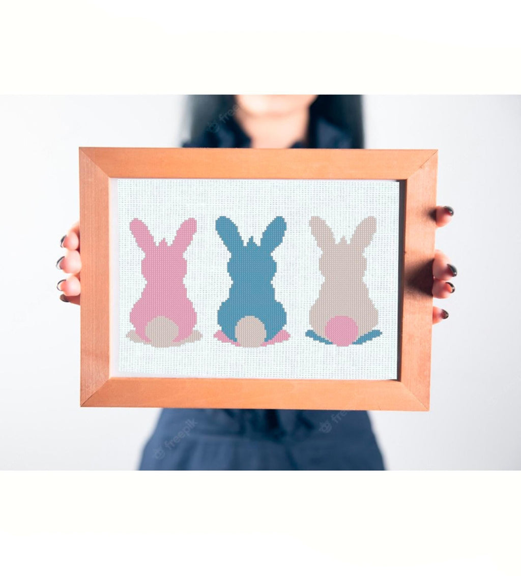Easter Bunny Cross Stitch Pattern PDF, Cute Spring Rabbit Embroidery Design, Easter Decor Cross Stitch Chart, Bunny Needlework download - NuttyHappyHobby