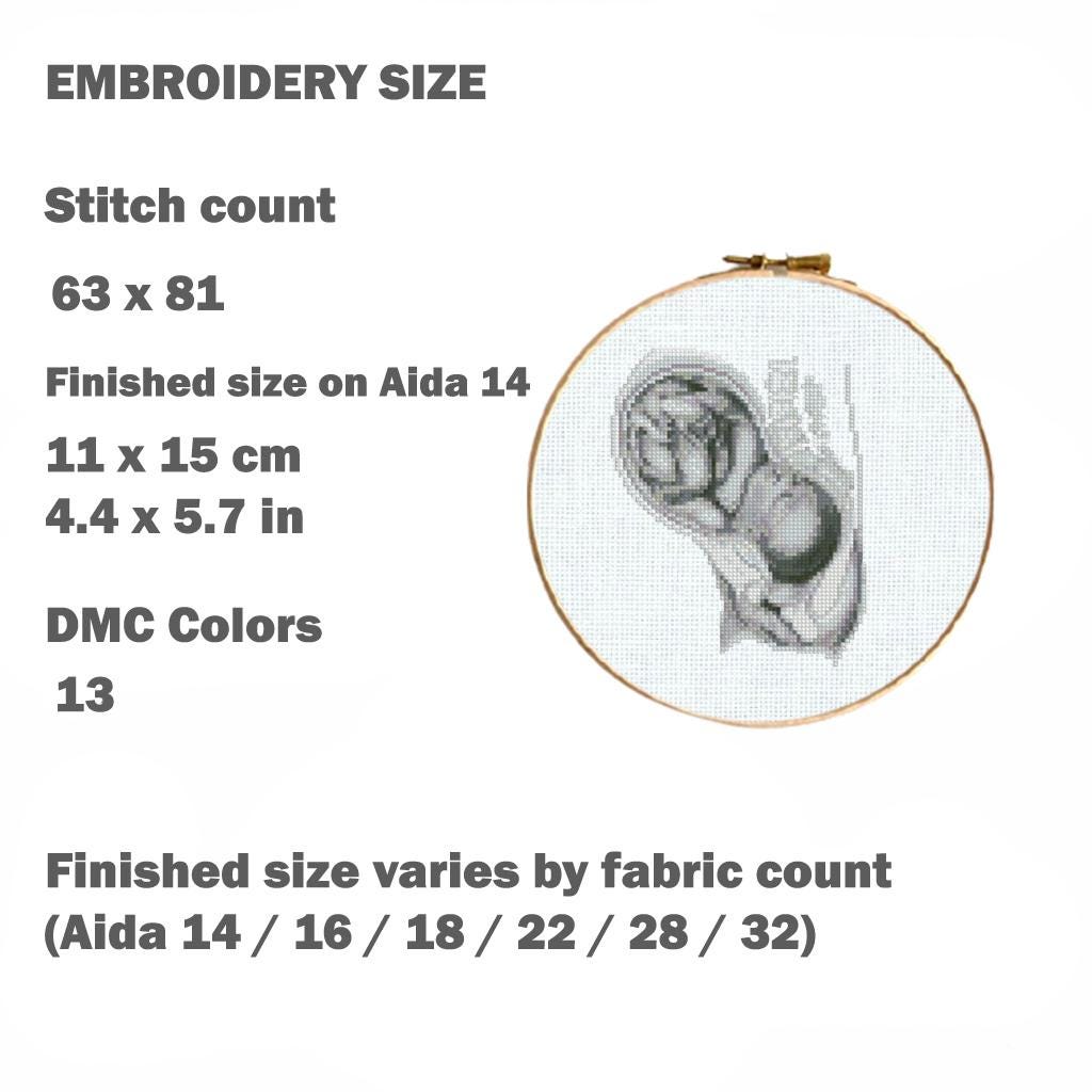 Embryo Cross Stitch Pattern PDF Fetus Anatomy Embroidery Pregnancy Womb Medical Art Mini Modern Instant Download pdf, Pattern Keeper - NuttyHappyHobby