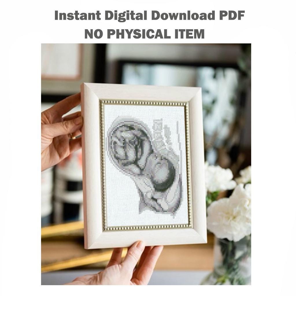 Embryo Cross Stitch Pattern PDF Fetus Anatomy Embroidery Pregnancy Womb Medical Art Mini Modern Instant Download pdf, Pattern Keeper - NuttyHappyHobby