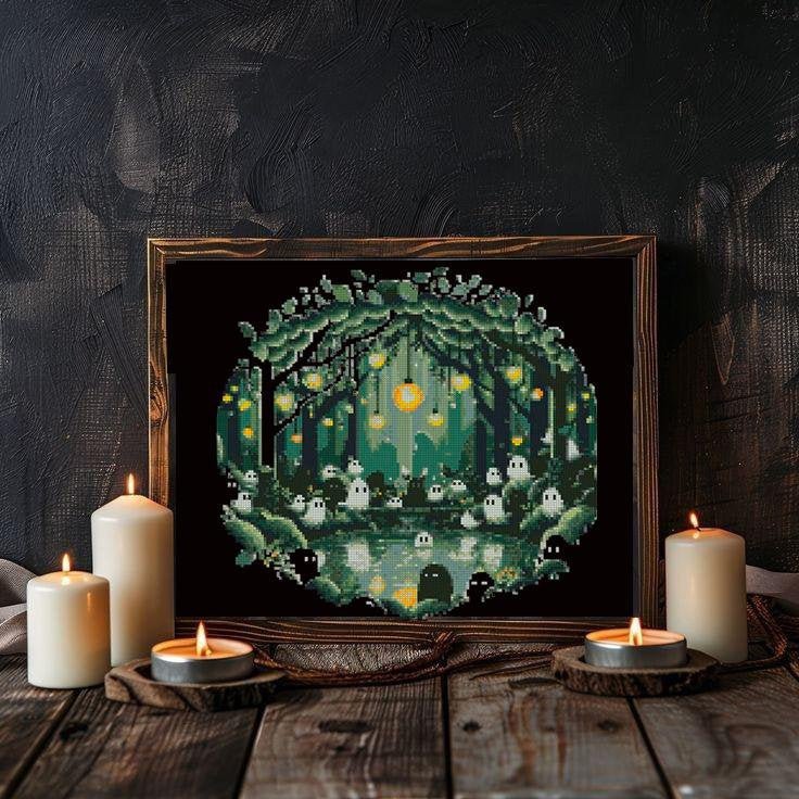 Enchanted Forest Ghost Cross Stitch Pattern PDF, Magical Forest Embroidery Design, Witchy Woodland Cross Stitch, Gothic Decor, Download - NuttyHappyHobby